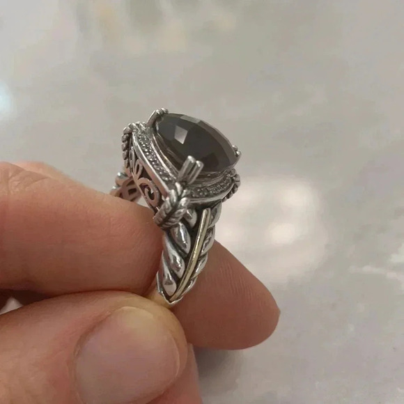 925 Sterling Silver and 14k gold smoky quartz Town and Country Ring size 7 - Picture 13 of 14